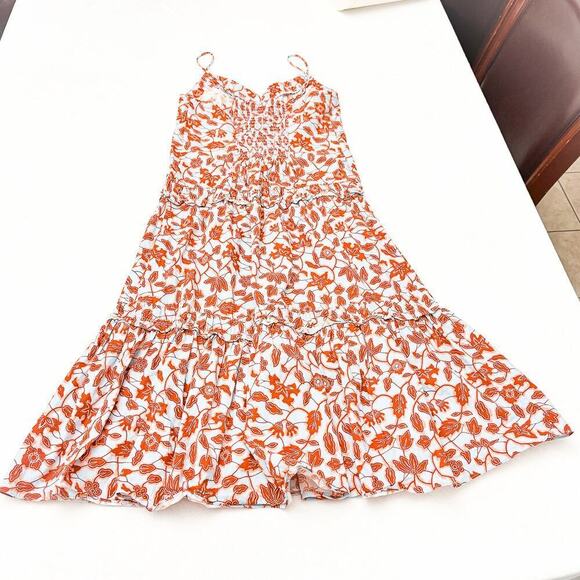 Derek Lam 10 Crosby V-Neck Midi Dress Flower Print Blue Orange Size 38 - Picture 4 of 6